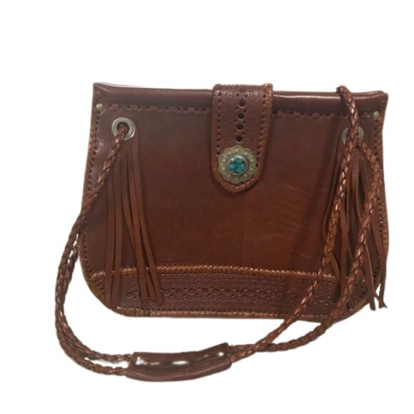 Western Leather Purse with Turquoise Stone, Vintage, Handmade, Four Wind West - Picture 2 of 12